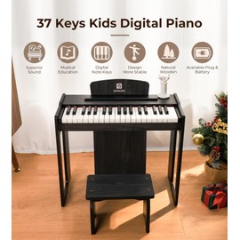 Vangoa Kids Piano Keyboard, 37 Keys Digital Piano for Kids, Music Educational Instrument Toy, Wood Piano for Girls and Boys,Classic Black