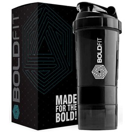 Boldfit Spider Gym Shaker Bottle, Shakers for Protein Shake with 2 Storage Compartment Gym protein shaker for workout (High Density Polyethylene, Pack of 1, Black)