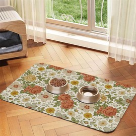 Delicate Floral Dog Food Mat Absorbent Bowl Mats No Stains Quick Dry Waterproof Pet Cat Placemats for Food and Water, 30x45cm