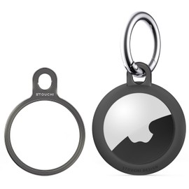 Airtag Holder Key Ring with Soft TPU Case, Stouchi Stainless Steel Invisible Slim Keychain Compatible with Airtag 2021 Finder Items, Dog, Key, Backpacks Air Tag Accessories 1 Pack-Grey