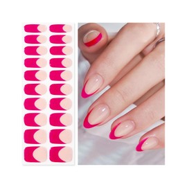 Oauee Semi Cured Gel Nail Strips | Built-In Gel Top Coat | UV Light Required | Salon Quality, Easy Application And Removal (Pink French)