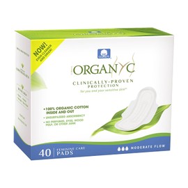Paquete de 40 toallas sanitarias 100% algodón orgánico certificado, flujo moderado, absorción regular, embalaje más grande