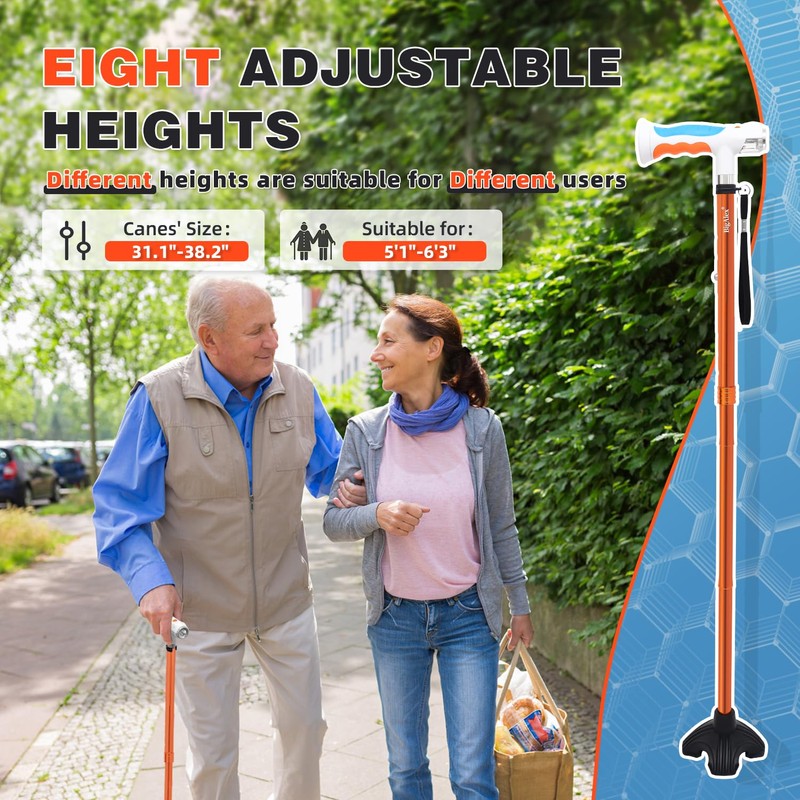 BigAlex Folding Walking Cane with Two Led Lights for Elderly