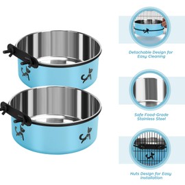 Crate Water Bowl No Spill, 2 Pack Hanging Dog Bowls for Kennel, Kennel Water Bowls Mountable, Dog Food Bowls for Crates, Large Stainless Steel Pet Cage Accessories Feeder Dish for Cat Puppy Bunny
