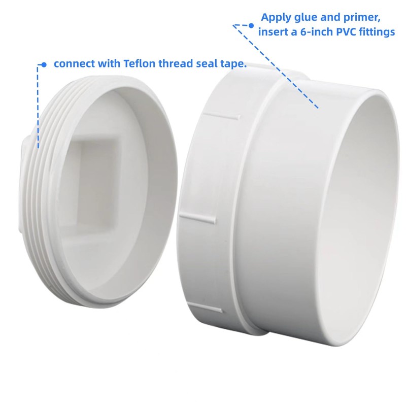 6 Inch PVC DWV Female Sewer Cleanout Cap Adapter with
