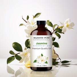 Majestic Pure Jasmine Essential Oil with Glass Dropper - Huge 4 Fl Oz - 100% Pure and Natural Jasmine Oil - Premium Grade Essential Oils for Diffuser, Aromatherapy, Soap and Candle Making