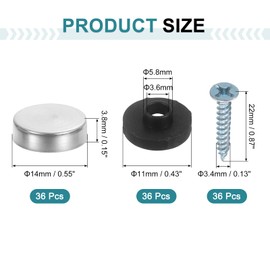 uxcell 36pcs Screw Covers Caps, 14mm Dia Stainless Steel Mirror Screws Decorative Cover Caps Nails Convex Gasket Mirror Screw Fasteners for Sign Advertising Hardware Construction, Silver
