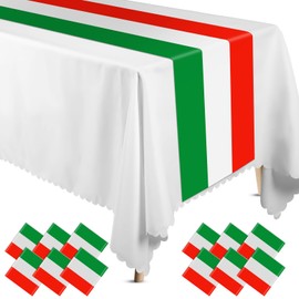 Hotop 6 Pcs Italian Flag Table Runners Plastic Italy Table Runner 14 x 108 Inch Red Green and White Striped Table Runner Disposable Italian Flag Table Decoration for Home Room Kitchen Party Supplies