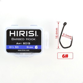 Hirisi 8019 Fishing Hooks Size 6 with Barbed Hooks Carp Hook with Eyelet for Carp Fishing, Carbon Steel, Boilie Hooks, Seated Fishing, Various Sizes, Pack of 50