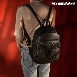 Montana West 3Pcs Anti Theft Backpack Purse for Women Quilted Backpack Set MWC3-178BK