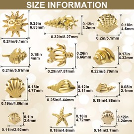 Pndeyo Ocean Theme Nail Art Charms, Sea Beach Starfish Seashell Nail Charm Decals, 3D Alloy Nail Gems Decoration Stickers for Manicure DIY Embellishments 12 Style- Gold