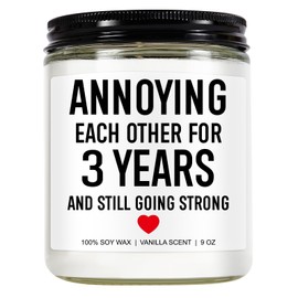 Younift 3 Years Candle, 3 Year Anniversary, Gifts for Him, Her, 3rd Anniversary, Gifts for Husband, Wife, Couple, Boyfriend, Girlfriend, 3rd Wedding Anniversary, Funny Gifts, Leather Anniversary