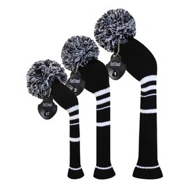 Golf Head Cover Knit Set 3 Piece Set, Golf Club Driver Wood (460cc) x 1 Fairway Wood x 1 Hybrid Fairway x 1