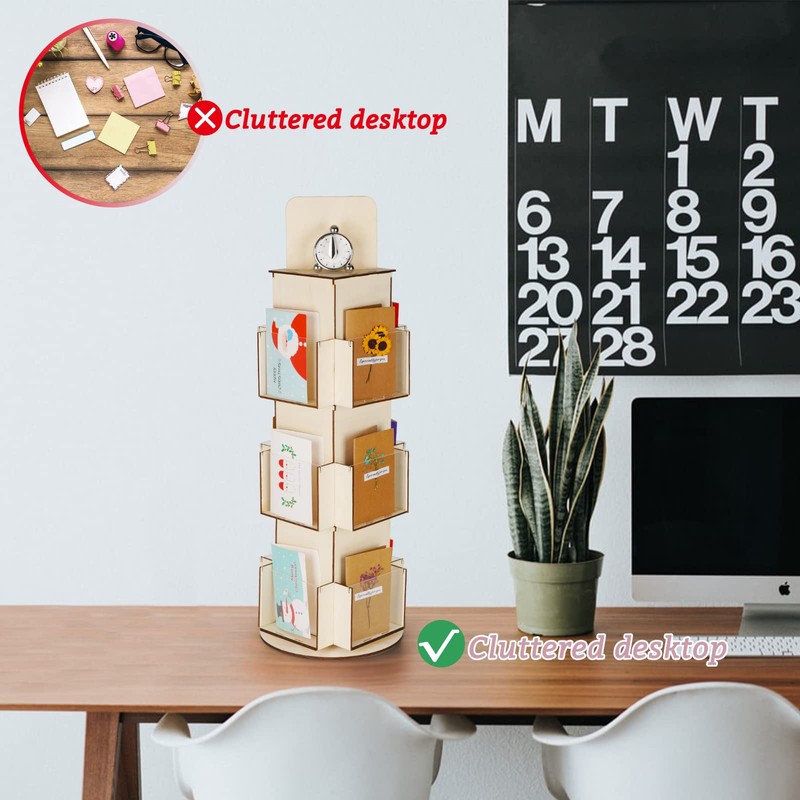Natheeph Rotating Wooden Display Rack with Two Card Sticker for