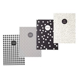 Pukka Pad, Carpe Diem 32 Page A6 4 Pack – Includes Plain, Lined, Dotted, and Planner Notebooks – Monochrome