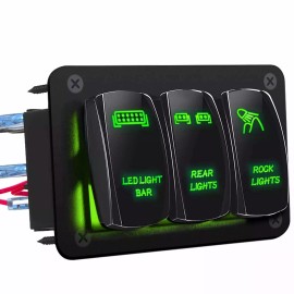 Ameribox 3 Gang Toggle Rocker Switch Panel Green LED Light for Car Marine Boat Waterproof