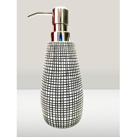 Lotion Dispenser Pump for Bathroom Ceramic Soap Dispenser, Mosaic Grid Pattern, Silver Pump, White and Black