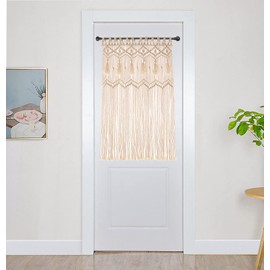 Hysunland French Door Window Curtains Handmade Macrame Side Window Curtain with Taasels, Creation Privacy, Semi Sheerness 23.6" × 40"