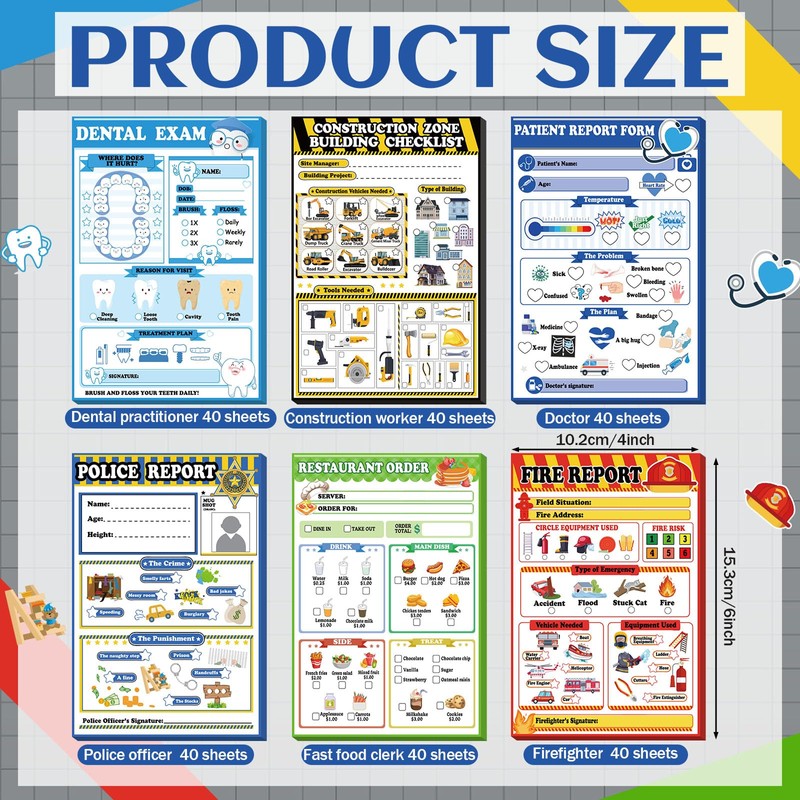 Eaasty 6 Pack Kids Pretend Play Notepads 4 x 6