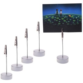 Cosmos 5 Pcs Round Base Memo Clips Holder with Alligator Clip Clasp for Displaying Number Cards (Silver Color)