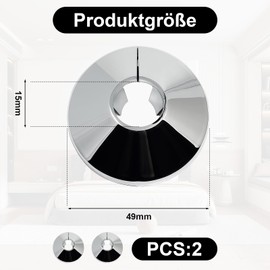 Diffaxy 2 Stück Rohrmanschetten Chrom-Rohrmanschetten, 15 mm Abdeckung Heizkörper, Heizkörper-Clip-Abdeckung zum Abdecken der Heizkörperrohrbasis