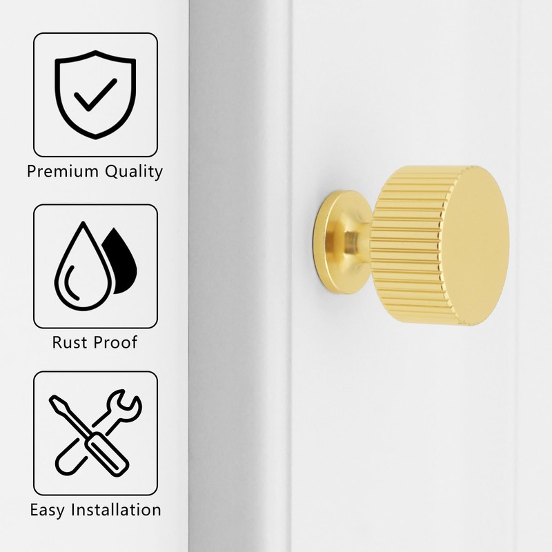 Abtopia 10 Pack Gold Cabinet Knobs Dresser Knobs, Brushed Brass