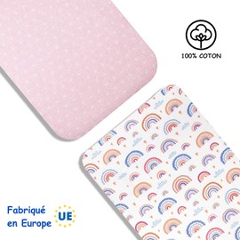 Lovely Hippo Cododo Fitted Sheets Compatible with Next2Me Kinderkraft 100% Cotton for Babies, Boys, Girls (Rainbow, 80 x 160 cm)