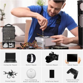 115Pcs Precision Screwdriver Set - Professional Electronics Repair and Modification Tool Kit for PC, Laptop, Console, Tablet, Smartphone (Grey & Black)