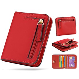 DOMIPHIE Women's Wallet with RFID Theft Protection, Premium Wallet Women's in Compact Short Format Made of PU Leather, Women's Small Wear-resistant Purse with Multiple Compartments, Red-1