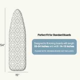 UniSimp Ironing Board Cover and Pad 15"x54" Extra Thick Natural Cotton, Scorch and Stain Resistant Padding, Standard Size Iron Board Cover with Fasteners Heavy Duty Elastic Edge, Heatproof Geometric