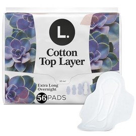 L. L. Extra Long Maxi Pads for Women, Overnight Absorbency, Organic Cotton Top Layer, Unscented Pads with Wings, 28 Count x 2 (56 Count Total) (Packaging May Vary)