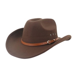 Women Men Western Cowboy Hat Premium Wide Brim Fedora Stylish Belt Hat for Party Outdoor Activities Special Events(UK, Alpha, One Size, M, Brown)