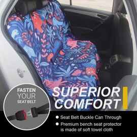 LoyaGour Back Seat Cover for Car Trucks Van SUV Jeep,Waterproof Rear Bench Towel Seat Covers for Dogs and Kids,Automotive Backseat Protector (Dinosaur)