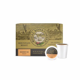 Royal Kona Coffee Mountain Roast, 10% Kona Coffee Blend, Medium-Roast Single-Serve Coffee Pods, Compatible with Single Serve Brewing Systems, A Taste of Aloha - (12 Count Box)