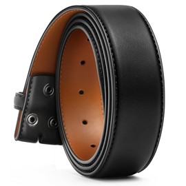 BULLIANT Leather Belts Strap 1 1/2" with Snaps No buckle for Men Belt Replacement(Black,34"-36" Waist Adjustable)