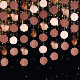 Paper Garland Glitter Round Circle Banner, 4 Pieces Hanging Party Decorations for Birthday, Baby Shower, Wedding, Christmas (Rose Gold)
