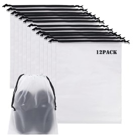YMCCOOL 12pcs Transparent Shoe Bags for Travel 11.8in X 15.7in Protable Clear shoe bags for storage with rope,large drawstring bags for travel Men and Women