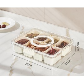 Divided Clear Snack Box Serving Tray with Lid & Handle, Snackle Box Charcuterie Board Container Storage Organizer for Fruit, Candy, Veggie,Perfect for Party, Entertaining