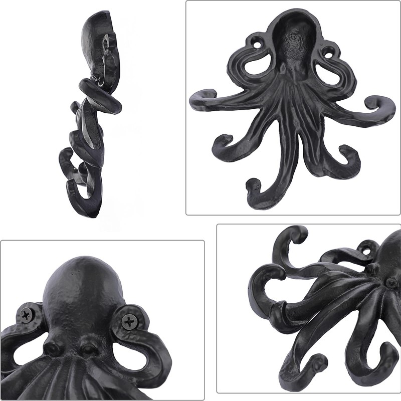 Sumnacon 6 Inch Cast Iron Octopus Coat Hook - Rustic