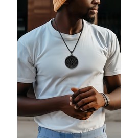 Hoyazvet St Michael Necklace for Men Women Black Retro Religious Saint Archangel Michael Medal Necklace Punk Christian Faith Jewelry Gift