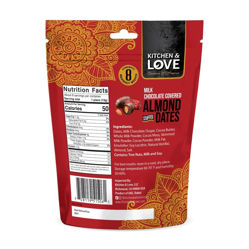 Kitchen & Love Milk Chocolate Covered Almond Stuffed Dates in