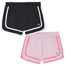 Champion Girls Shorts | 2 Pack Athletic Shorts for Girls Clothing (US, Alpha, X-Large, Regular, Black-Bright Pink)