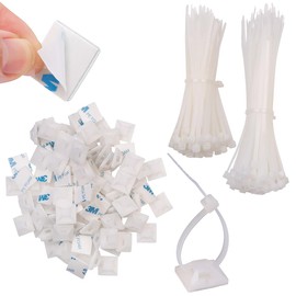 AGT Kabelbinder Klebesockel: 200er-Set UV-beständige Kabelbinder mit Sockel, weiß (Montagesockel)