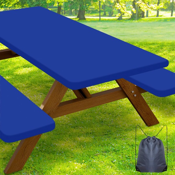 Smiry Picnic Table Cover with Bench Covers, Waterproof Elastic Fitted
