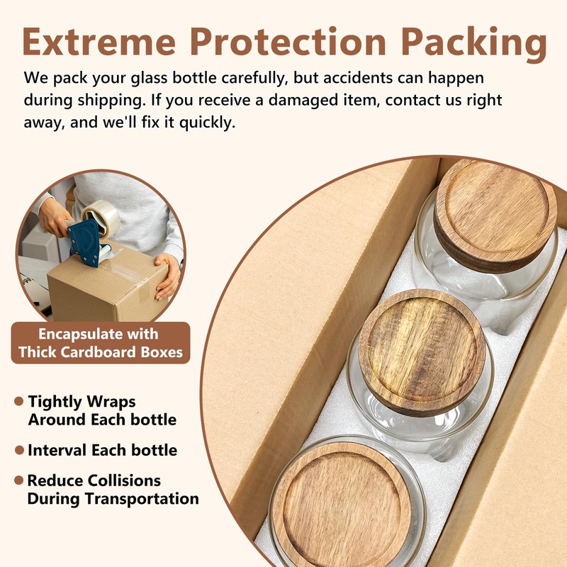 KEYWING 88oz Large Glass Jars with Airtight Acacia Wood Lids,