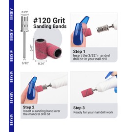 AIRSEE Sanding Bands for Electric Nail Drill 100 Piece Set 120 Grit Coarse Acrylic File Attachments Professional 1 Sander Mandrel Bit Beauty Salon Accessories Manicure and Pedicure Finger Callus Pink