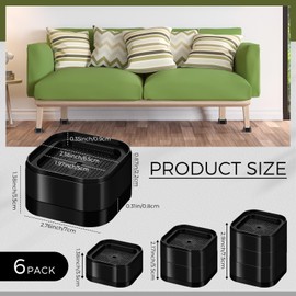 Ecally 6 Pack Furniture Risers Adjustable Bed Risers Desk Leg Risers 1.38" Stackable Heavy Duty Bed Lifts Risers Square Bed Raising Blocks for Mattress Table Leg Desk Chair Couch Sofa Dorm (Black)