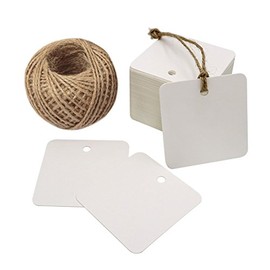 100 Pcs Square Gift Tags with String,Blank White Paper Tags with Jute Strings for Wedding Favor,Christmas