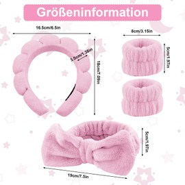 Set of 4 Hair Bands, Cosmetics, Spa Headband, Make Up Sponge Set, Women's Skin Care Headband, Washing Face Wristband Set for Women, Beauty, Girls, Yoga, Sports, Shower, Makeup Removal (Pink)