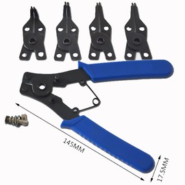 4 in 1 Circlip Pliers, Internal External Circlip Snap Ring Pliers with 4 Exchangeable Jaws for Retaining Ring Installation and Removal, 7 inch, Blue